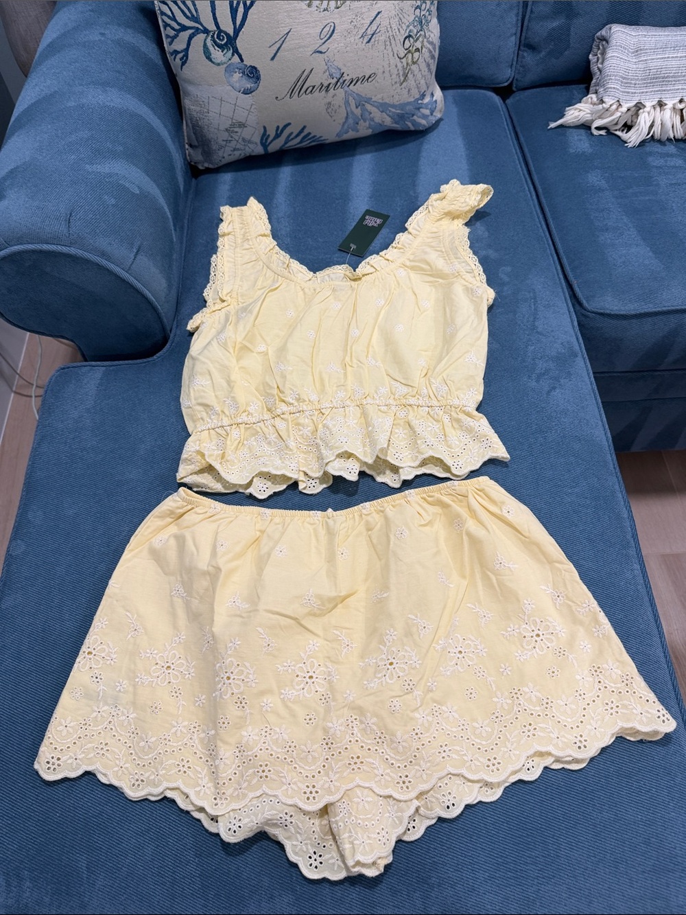 wild fable Yellow Eyelet Cotton Crop Top & Shorts Set - Picture 7 of 7